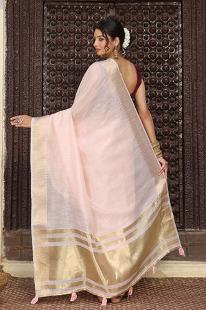 Light Pink Woven Cotton Saree