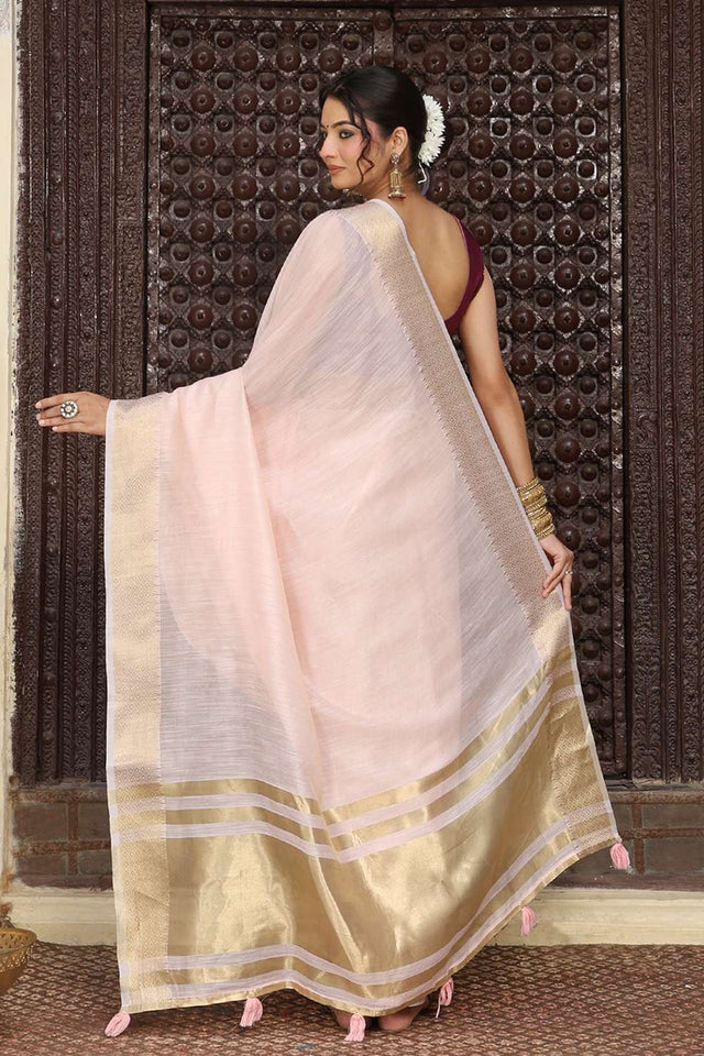 Light Pink Woven Cotton Saree