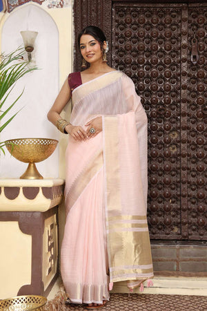 Light Pink Woven Cotton Saree
