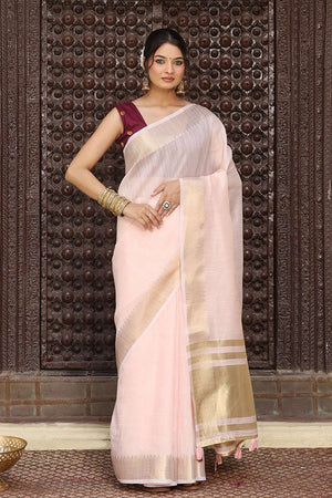 Light Pink Woven Cotton Saree