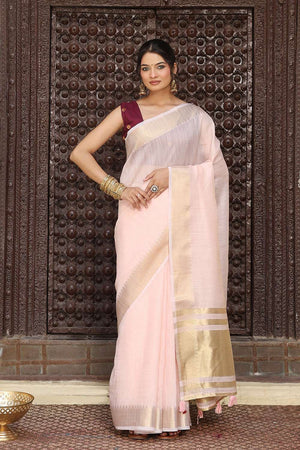 Light Pink Woven Cotton Saree