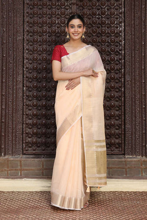 Peach Woven Cotton Saree