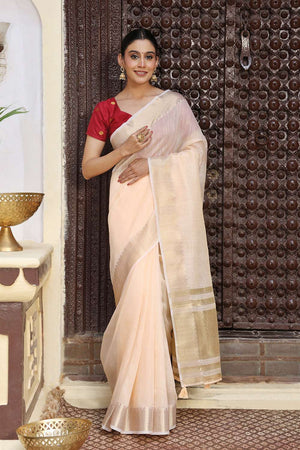 Peach Woven Cotton Saree