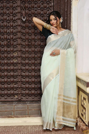 Light Green Woven Cotton Saree