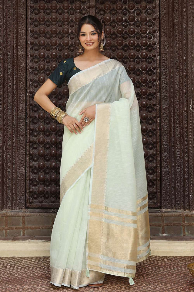 Light Green Woven Cotton Saree