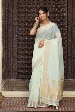 Light Green Woven Cotton Saree