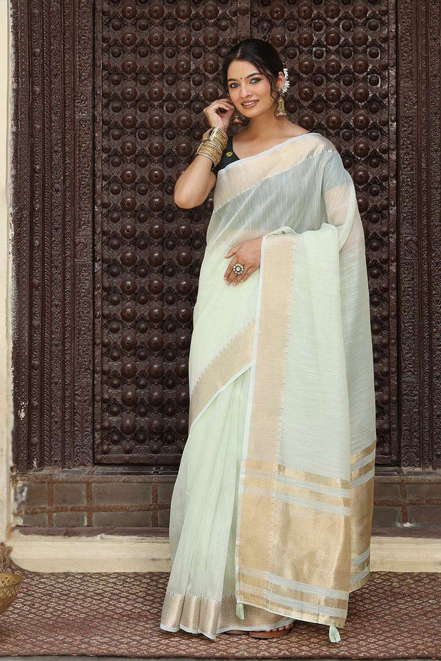 Light Green Woven Cotton Saree