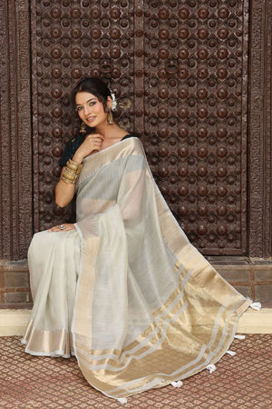 Grey Woven Cotton Saree
