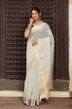 Grey Woven Cotton Saree