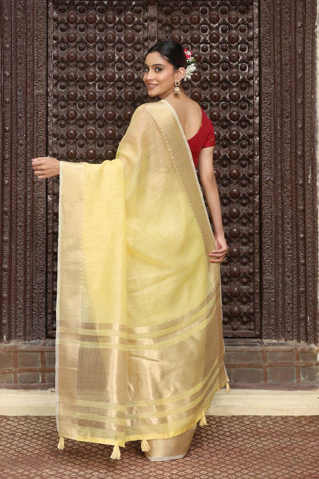 Yellow Woven Cotton Saree