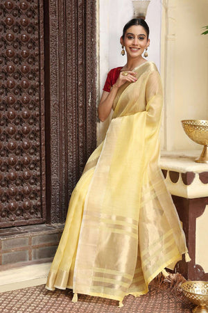 Yellow Woven Cotton Saree
