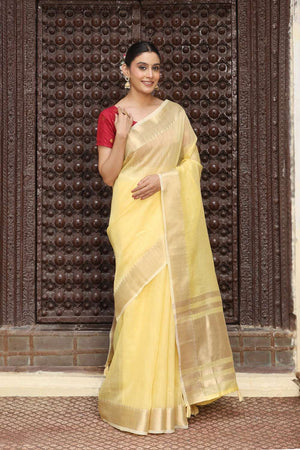 Yellow Woven Cotton Saree