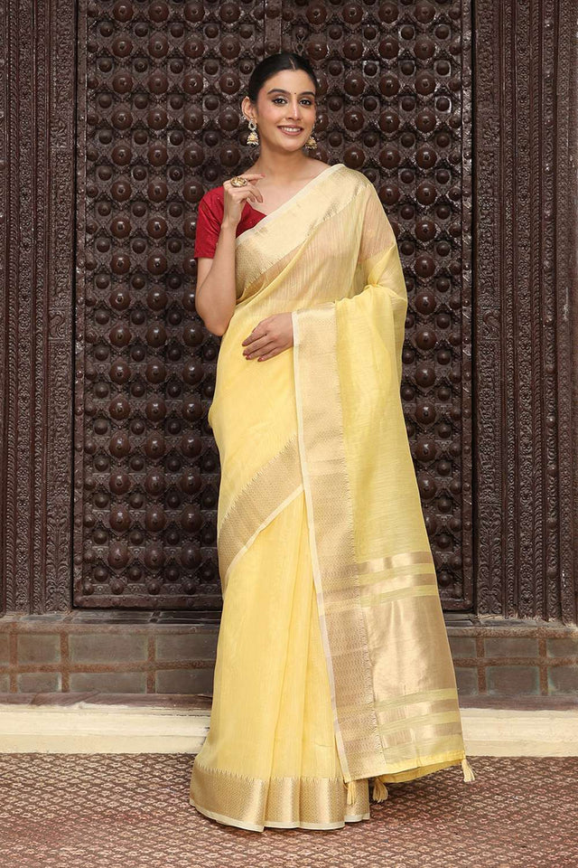 Yellow Woven Cotton Saree