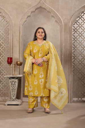 Lemon Printed Viscose Straight Cut Suit Set