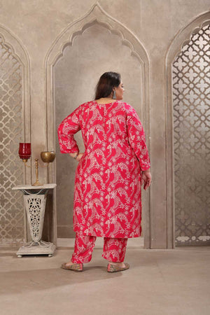 Pink Printed Viscose Straight Cut Suit Set
