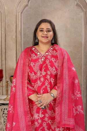 Pink Printed Viscose Straight Cut Suit Set