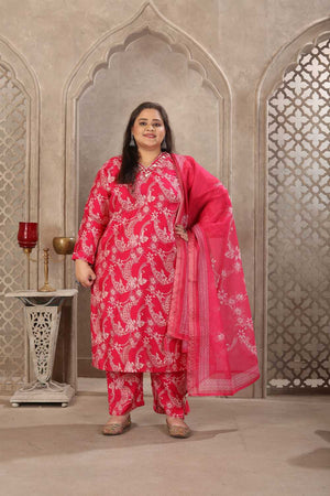 Pink Printed Viscose Straight Cut Suit Set