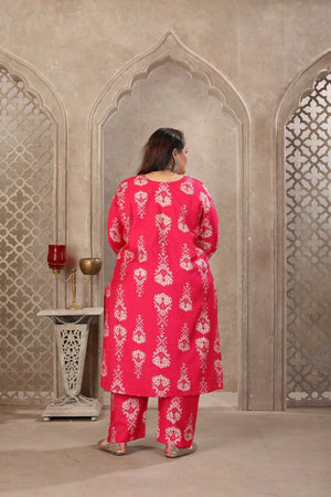Pink Floral Printed Viscose Straight Cut Suit Set