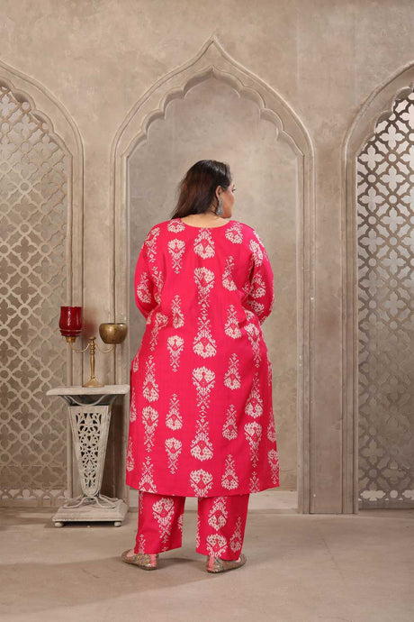 Pink Floral Printed Viscose Straight Cut Suit Set