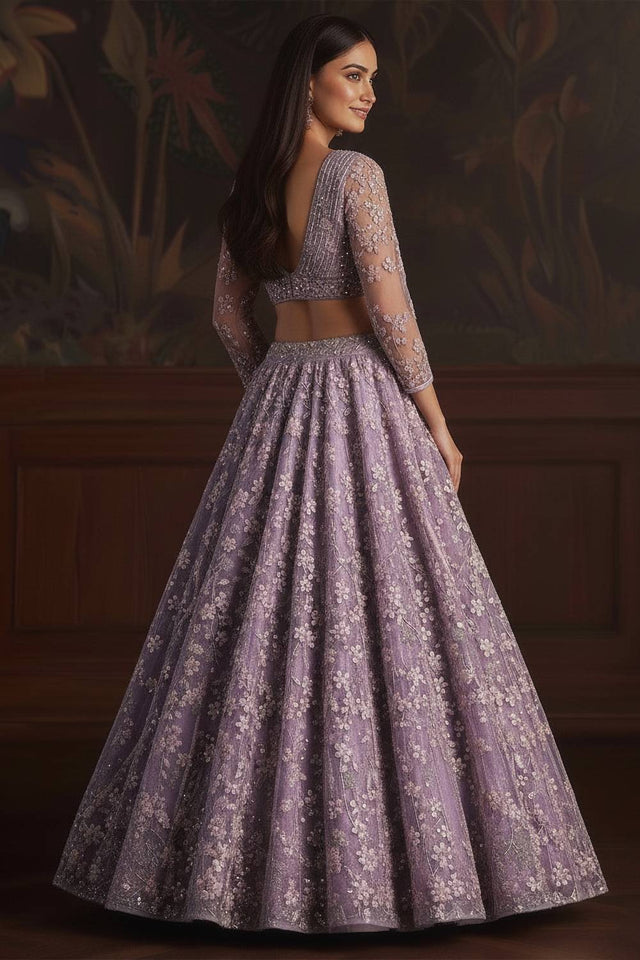 Purple Sequin with Embroidered Net Lehenga