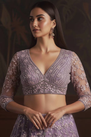 Purple Sequin with Embroidered Net Lehenga