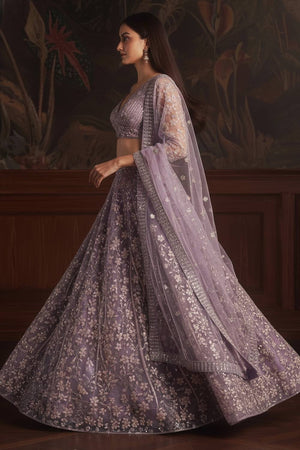 Purple Sequin with Embroidered Net Lehenga