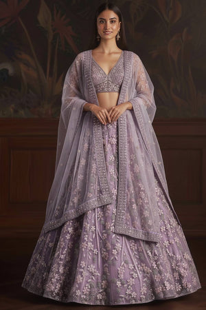 Purple Sequin with Embroidered Net Lehenga