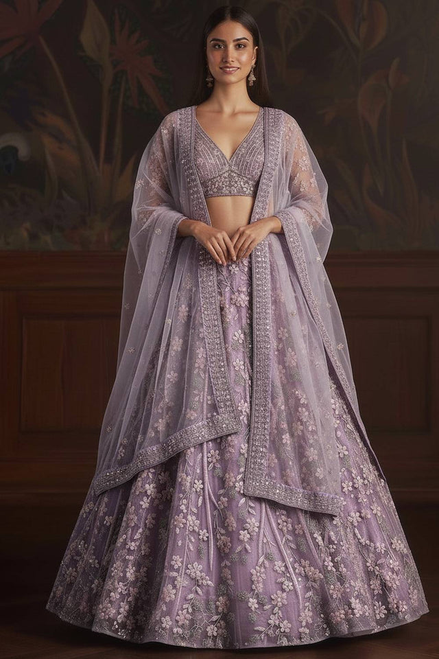 Purple Sequin with Embroidered Net Lehenga
