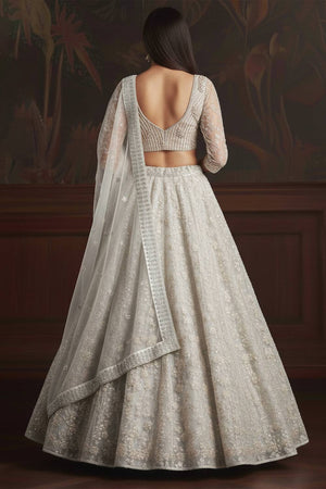 White Sequin with Embroidered Net Lehenga