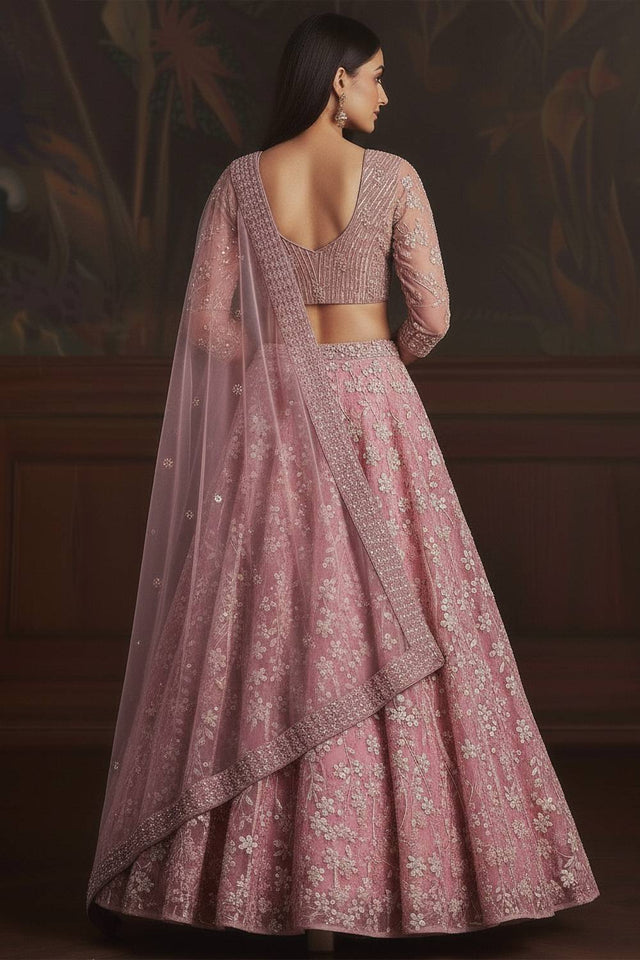 Pink Sequin with Embroidered Net Lehenga