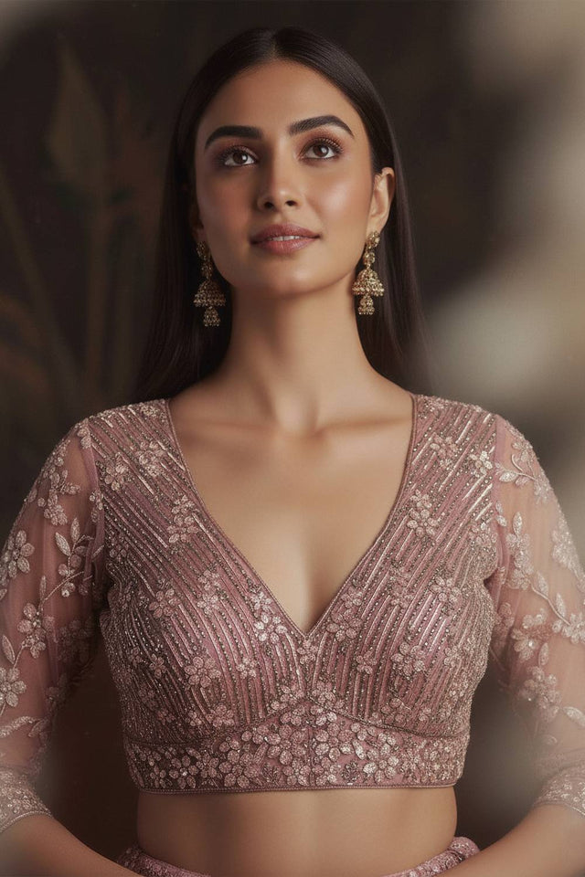 Pink Sequin with Embroidered Net Lehenga