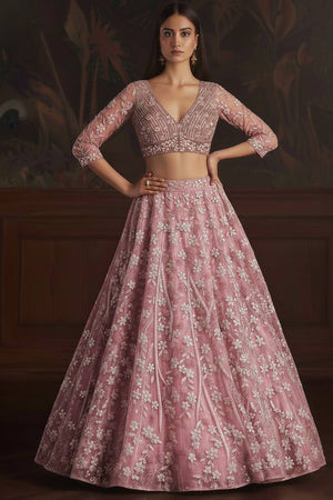 Pink Sequin with Embroidered Net Lehenga