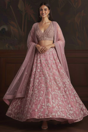 Pink Sequin with Embroidered Net Lehenga