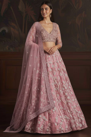 Pink Sequin with Embroidered Net Lehenga