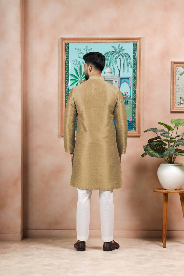 Brown Embroidered Art Silk Kurta Pyjama