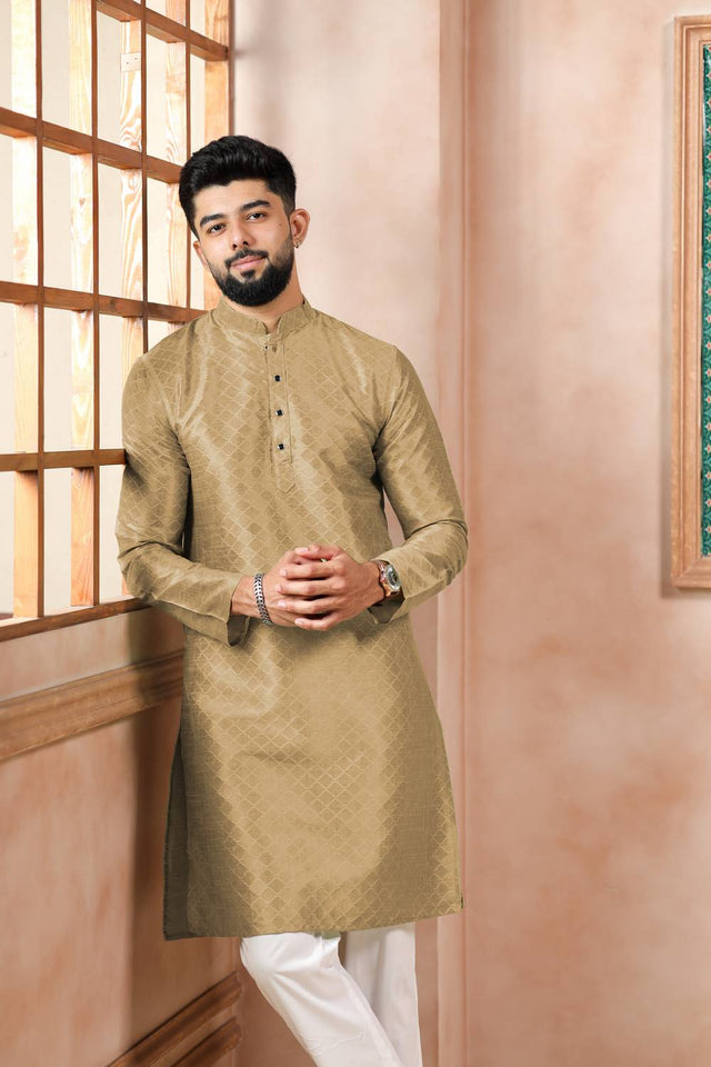 Brown Embroidered Art Silk Kurta Pyjama