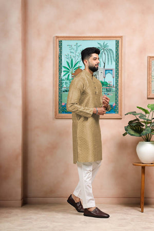 Brown Embroidered Art Silk Kurta Pyjama