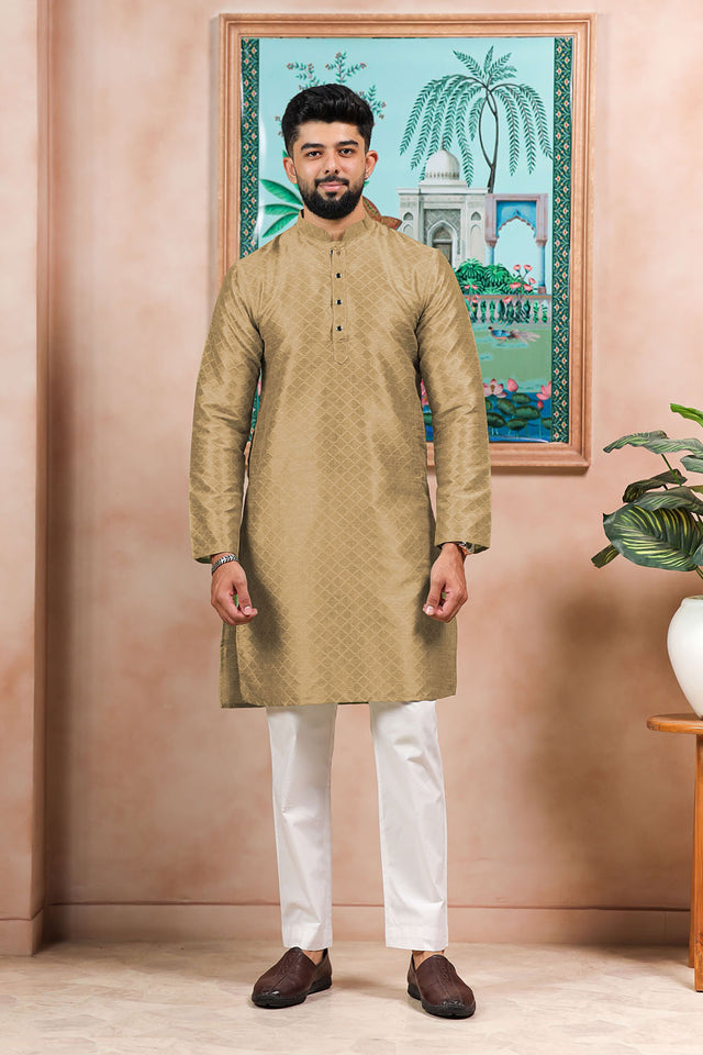 Brown Embroidered Art Silk Kurta Pyjama