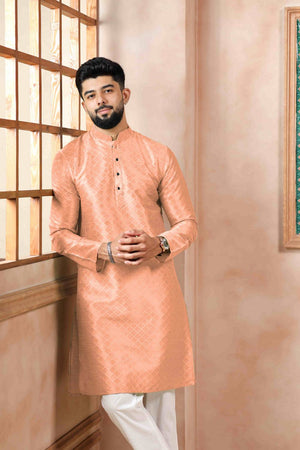 Peach Embroidered Art Silk Kurta Pyjama