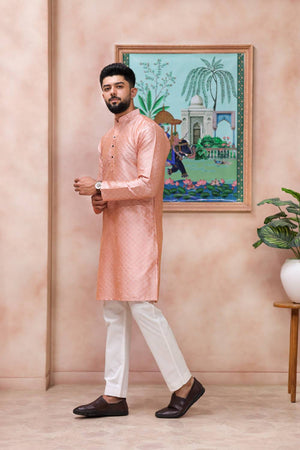 Pink Embroidered Art Silk Kurta Pyjama