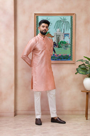 Pink Embroidered Art Silk Kurta Pyjama