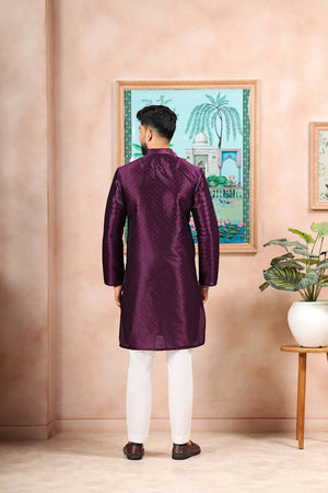 Wine Embroidered Art Silk Kurta Pyjama