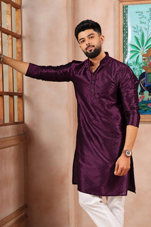 Wine Embroidered Art Silk Kurta Pyjama