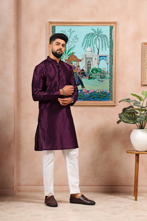 Wine Embroidered Art Silk Kurta Pyjama