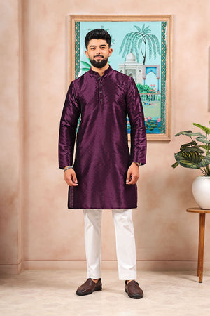 Wine Embroidered Art Silk Kurta Pyjama