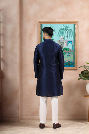 Navy Blue Embroidered Art Silk Kurta Pyjama