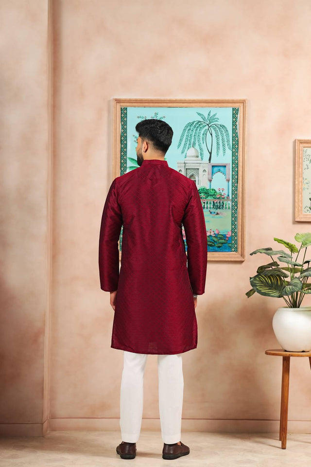 Maroon Embroidered Art Silk Kurta Pyjama