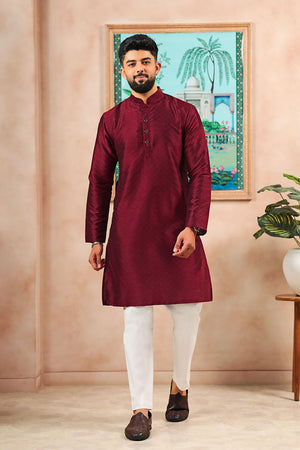 Maroon Embroidered Art Silk Kurta Pyjama