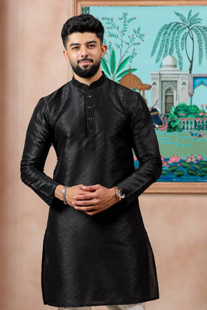 Black Embroidered Art Silk Kurta Pyjama