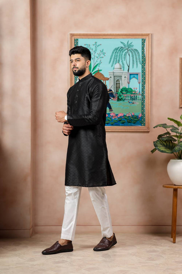 Black Embroidered Art Silk Kurta Pyjama